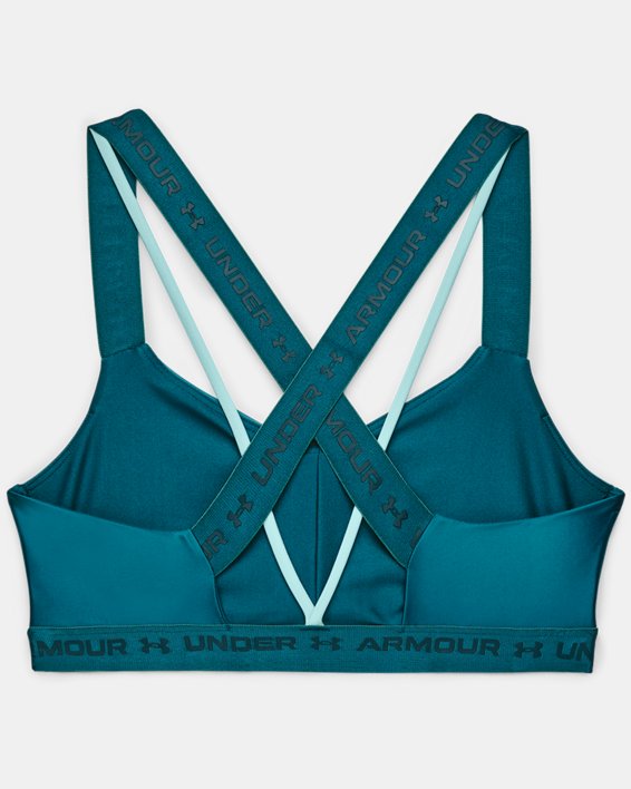 Women's UA Crossback Low Shine Sports Bra, Blue, pdpMainDesktop image number 9